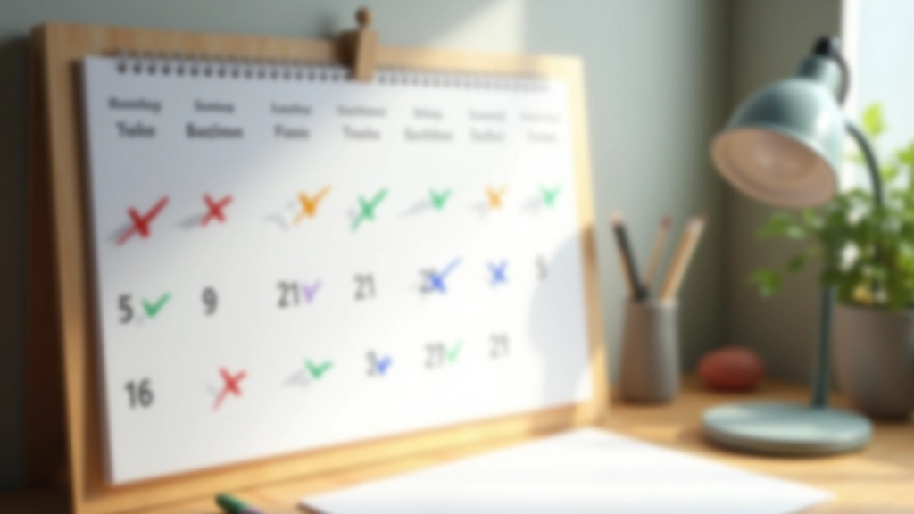 Calendar with habit tracking marked off showing progression over eight weeks