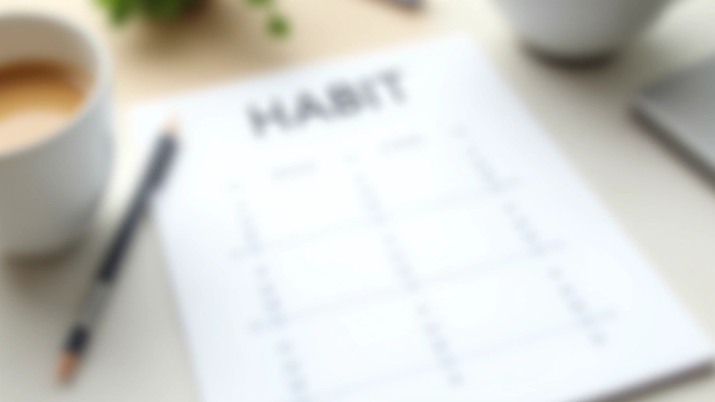 Habit tracker spreadsheet and coffee on desk showing daily tracking system